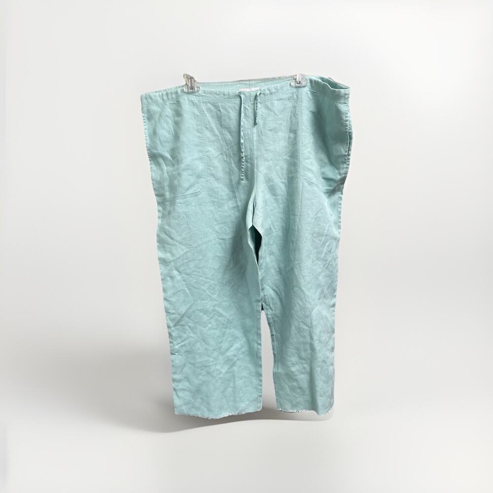 Cropped Linen-Blend Pants in Light Aqua